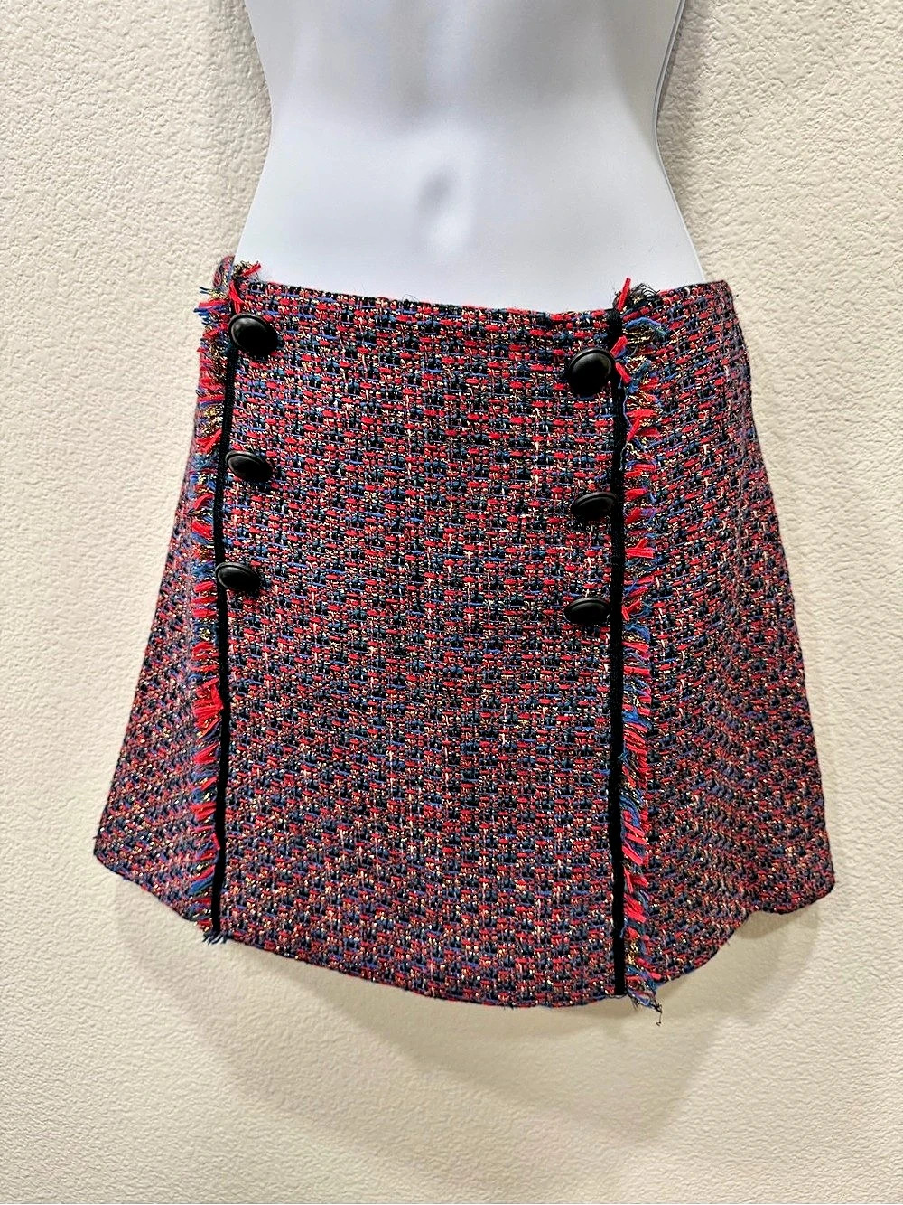 VERONICA BEARD -  Tweed Mini Skirt in Red & Blue Size 6